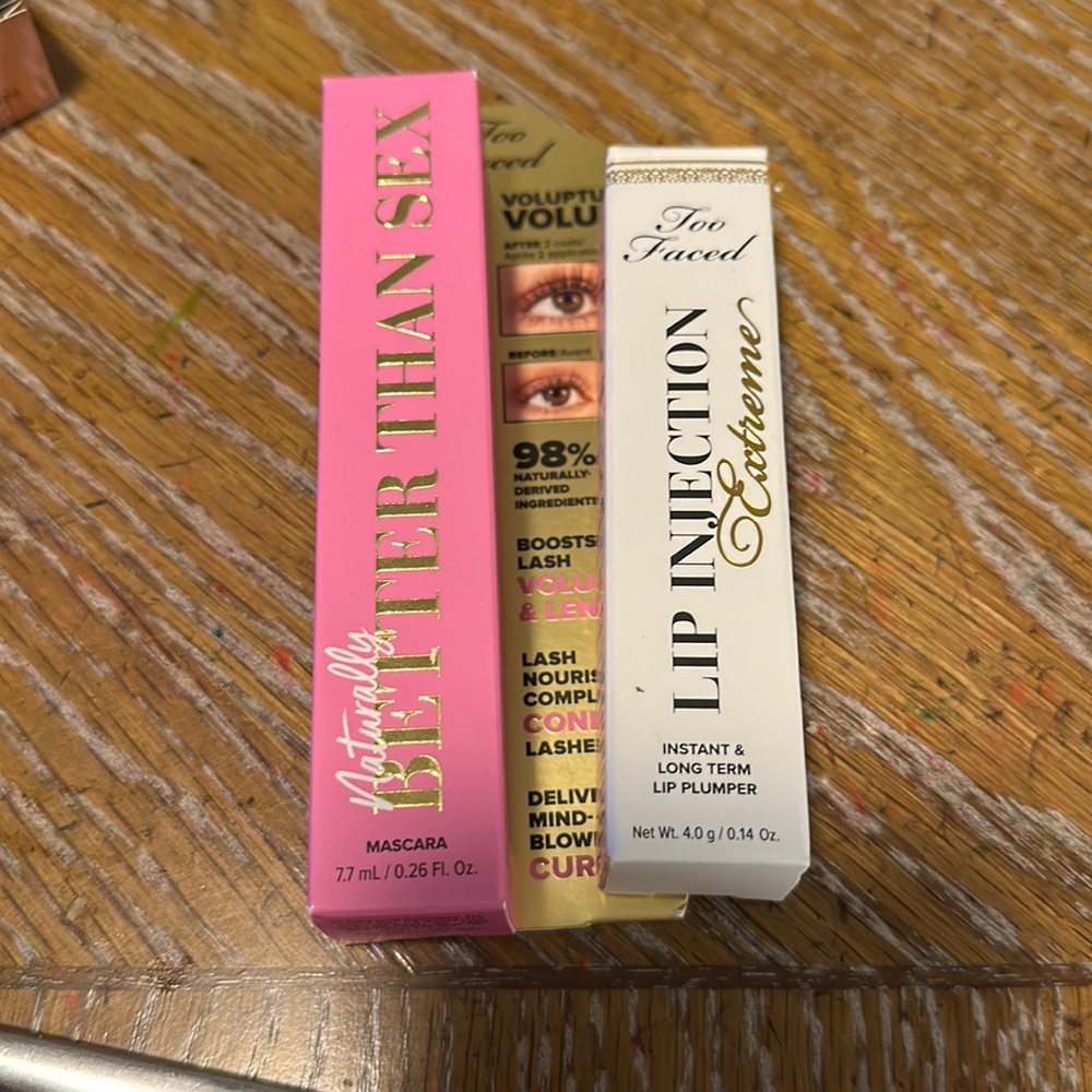 Bundle of brand New Too Faced Mascara and lip injection extreme